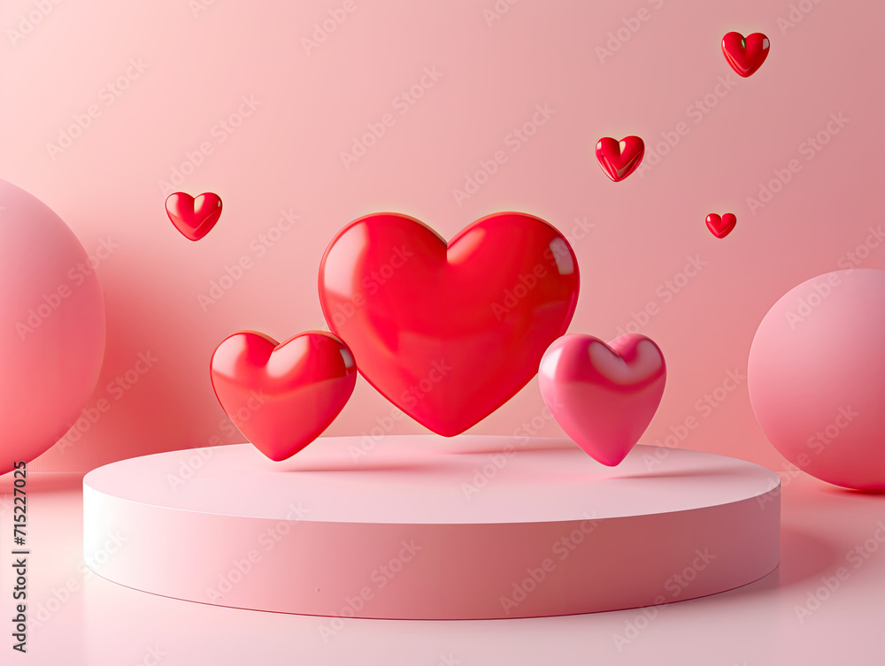 Valentine’s Day composition bright colors and solid background 3d style minimalistic