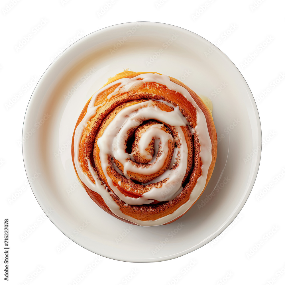 Plate of Cinnamon Roll isolated on white background, top view Plate of Cinnamon Roll isolated on white background, top view
