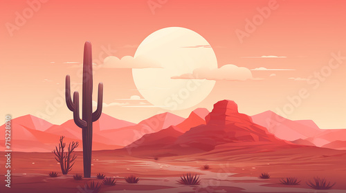 A flat illustration showing a lone cactus in a desert, its form stripped down to basic geometries