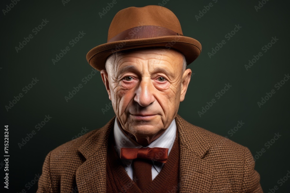 Elderly man in hat and bow tie. Studio shot. Elderly man in hat and bow tie. Studio shot.