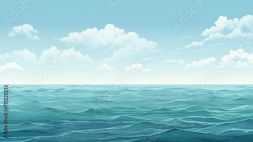 line art illustration calm seascape horizon line blends seamlessly into tranquil sky blue and green