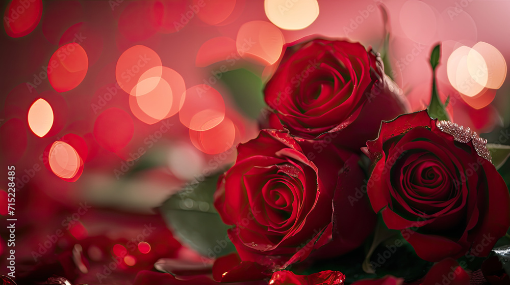 Valentine's day celebration with red roses on right side in corner , valentine's day , love , chocolate, heart in air Valentine's day celebration with red roses on right side in corner , valentine's day , love , chocolate, heart in air