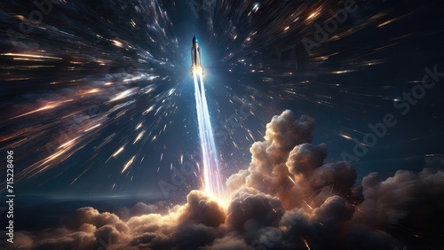Shimmering beams of light shooting upwards, mimicking the trajectory of a rockets takeoff. photo