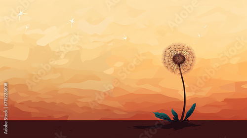 an illustration capturing minimalist beauty of a solitary dandelion against an earth toned backdrop