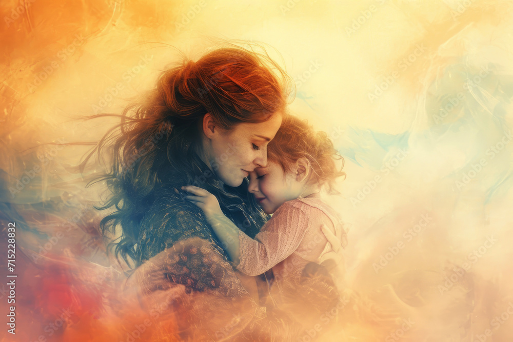 Mother's day - illustration of mom and daughter hugging each other .Generative ai Mother's day - illustration of mom and daughter hugging each other .Generative ai