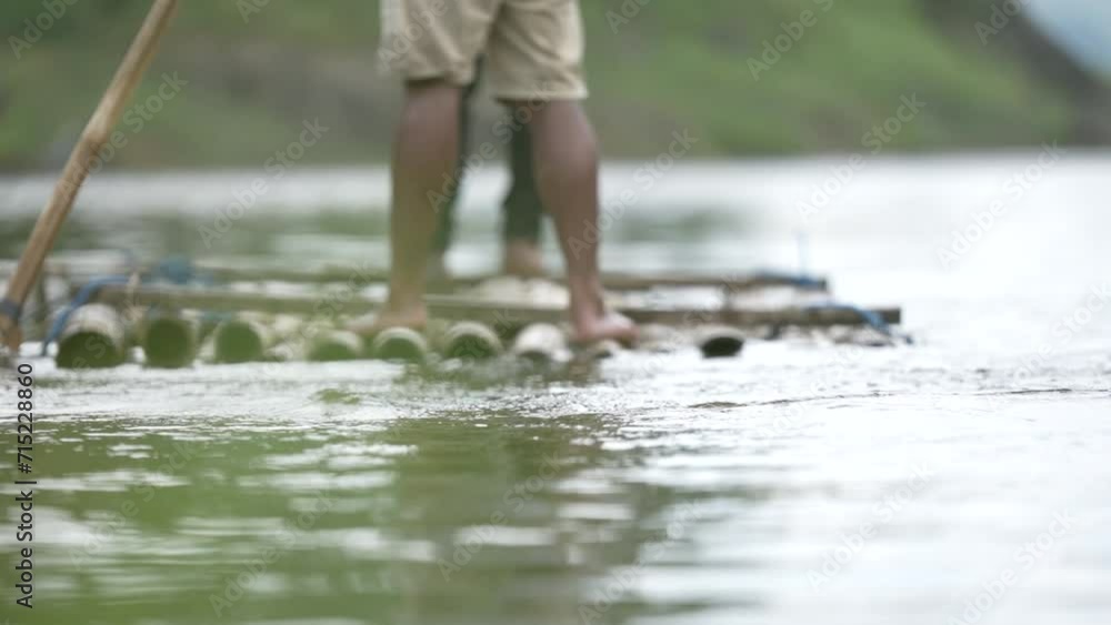 people cross the lake on bamboo rafts people cross the lake on bamboo rafts
