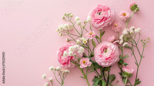 Romantic flower arrangement against a solid pastel background   valentine s day theme