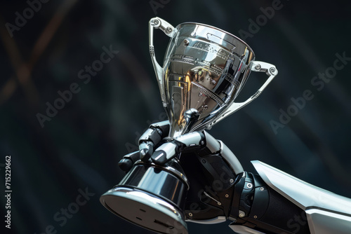 Robotic Arm Holding a Trophy with Reflective Surface