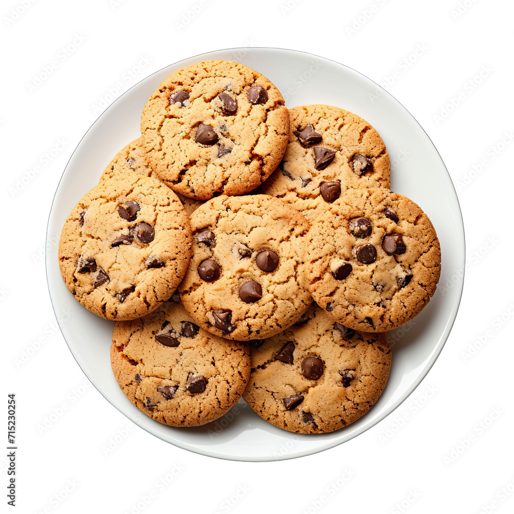 Plate of Cookies isolated on white background, top view Plate of Cookies isolated on white background, top view