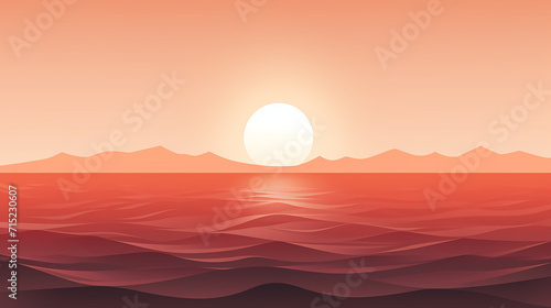 A minimalist sunrise, where the simplicity of rising orb and gentle waves create a symphony of calm