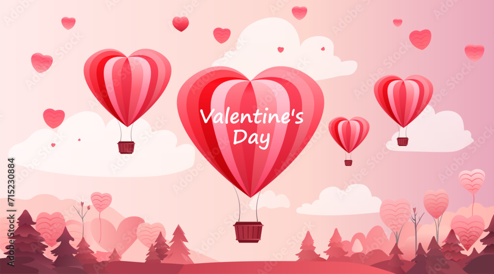air balloons in heart shape happy valentine day greeting card shopping poster or voucher holiday celebration concept horizontal