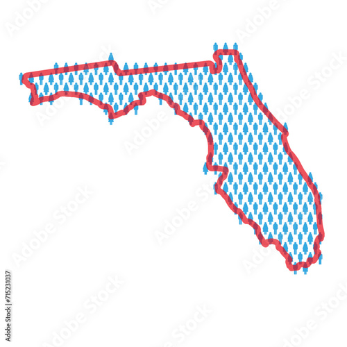 Florida population map. Stick figures people map. Pattern of men and women. Flat vector illustration