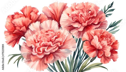 Set of floral bouquet of carnation flowers, Watercolor, spring collection of hand drawn flowers, Botanical plant illustration , elegant watercolor, mother's day, women's day, banner, templates, ai