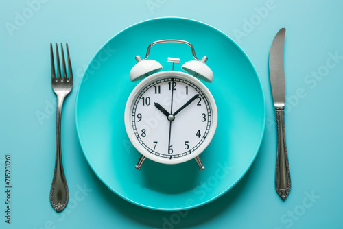 Intermittent Fasting Concept with Clock on Plate