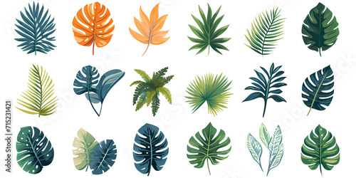Collection of tropical leaves, foliage plant in color of year 2024.Abstract leaf decoration design, Generative Ai