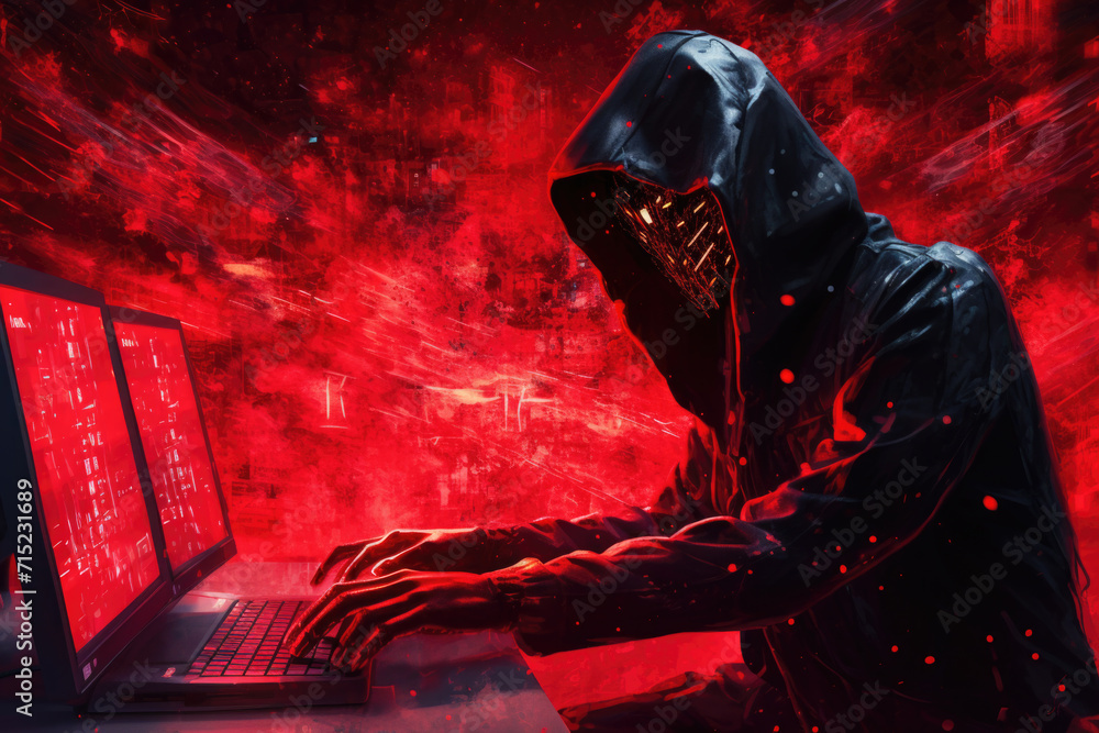 Cyber Security Hacker at Workstation, Generative AI