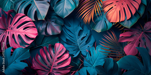 colorful tropical leaves  foliage plant background  minimalist  Generative Ai