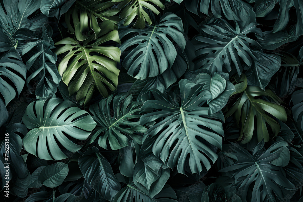 Dense Tropical Monstera Leaves Background Dense Tropical Monstera Leaves Background