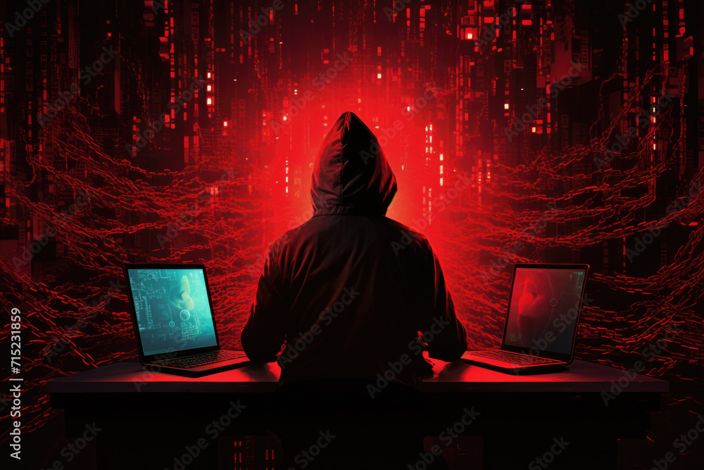 Cyber Security Hacker at Workstation, Generative AI