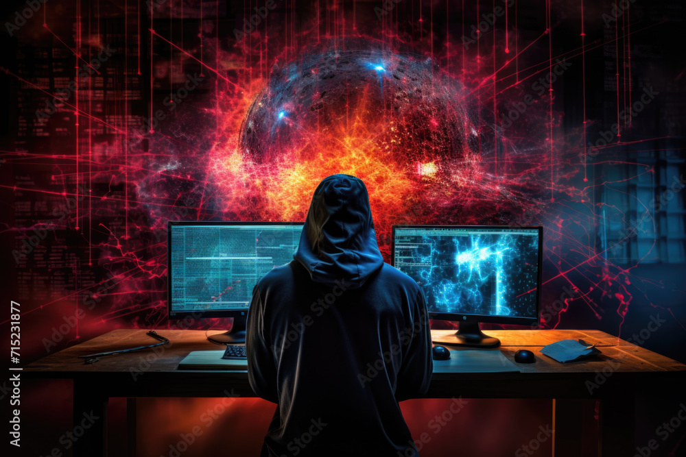 Cyber Security Hacker at Workstation, Generative AI