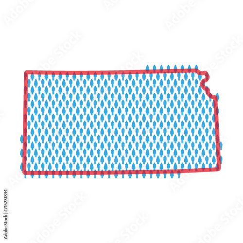 Kansas population map. Stick figures people map. Pattern of men and women. Flat vector illustration