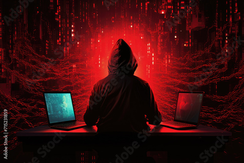 Obraz na płótnie Cyber Security Hacker at Workstation, Generative AI w salonie