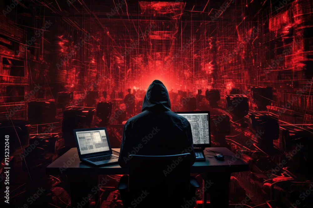 Cyber Security Hacker at Workstation, Generative AI