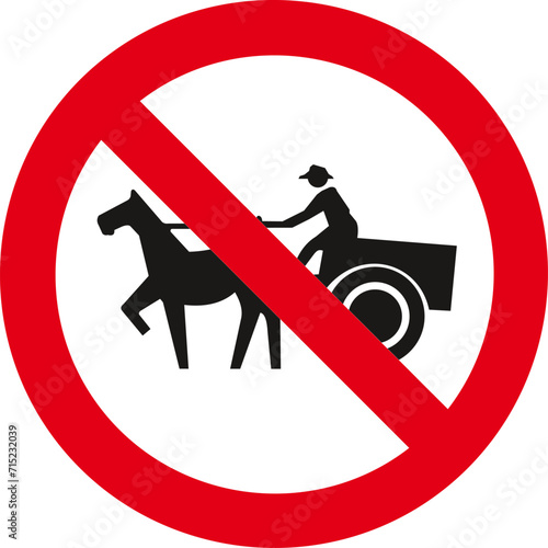 No equestrians,No riding a horse, no animal-drawn vehicles allowed, Prohibiting sign,Traffic Sign , Vector, symbol, transport icon	