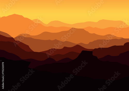 Beautiful silhouetted mountains. Vector illustration in flat style.