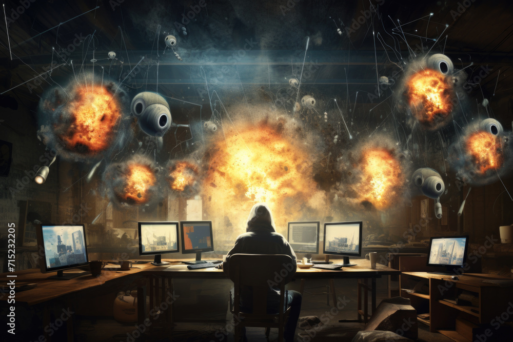 Cyber Security Hacker at Workstation, Generative AI