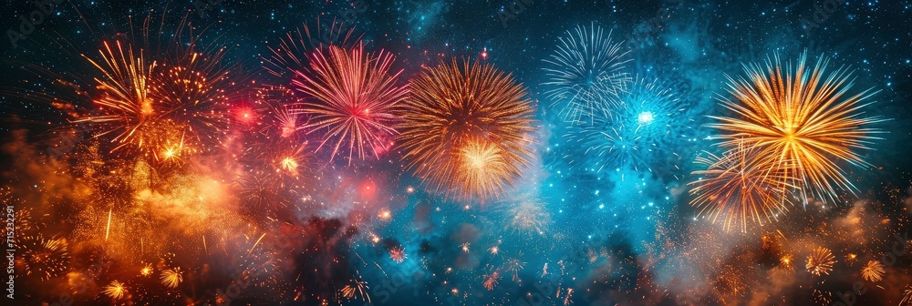 Colorful Fireworks Night Sky Party Celebration, Background HD, Illustrations
