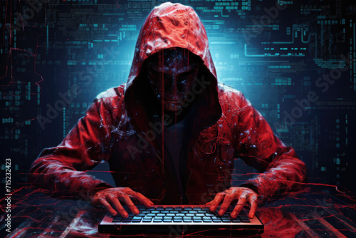 Obraz na płótnie Cyber Security Hacker at Workstation, Generative AI w salonie