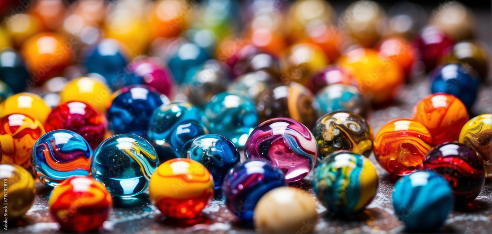 close up of colorful marbles beads	
