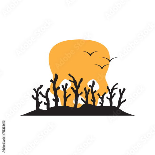 skull dry trees icon logo vector photo