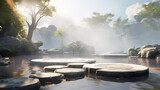 A 3D rendered minimalist setting of stepping stones