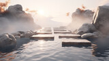 A minimalist setting of stepping stones. 3D rendered