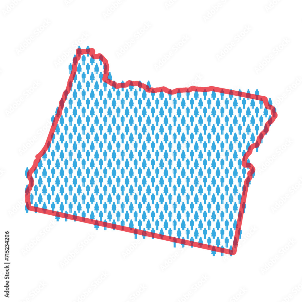 Oregon population map. Stick figures people map. Pattern of men and women. Flat vector illustration Oregon population map. Stick figures people map. Pattern of men and women. Flat vector illustration