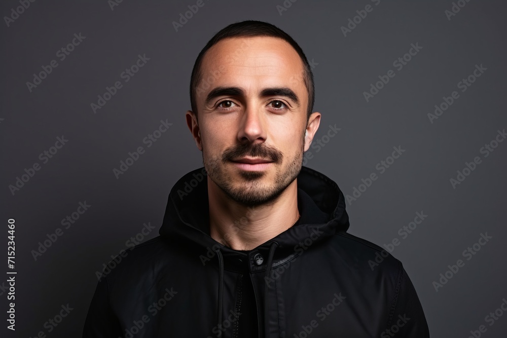 Portrait of a handsome young man in a black sweatshirt.