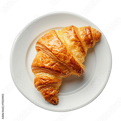 Plate of Croissant isolated on white background, top view photo