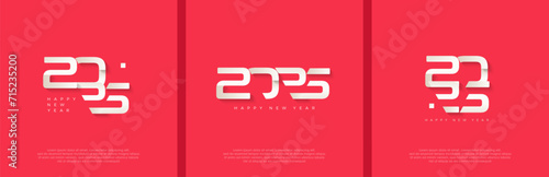 Happy new year 2025 with a modern paper cut concept. Premium vector background with white numbers on a bold red background.