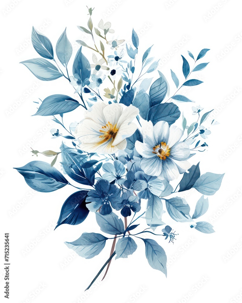 Watercolor floral bouquet ornament isolated on a white background. Colorful clipart, ideal for framing or background use