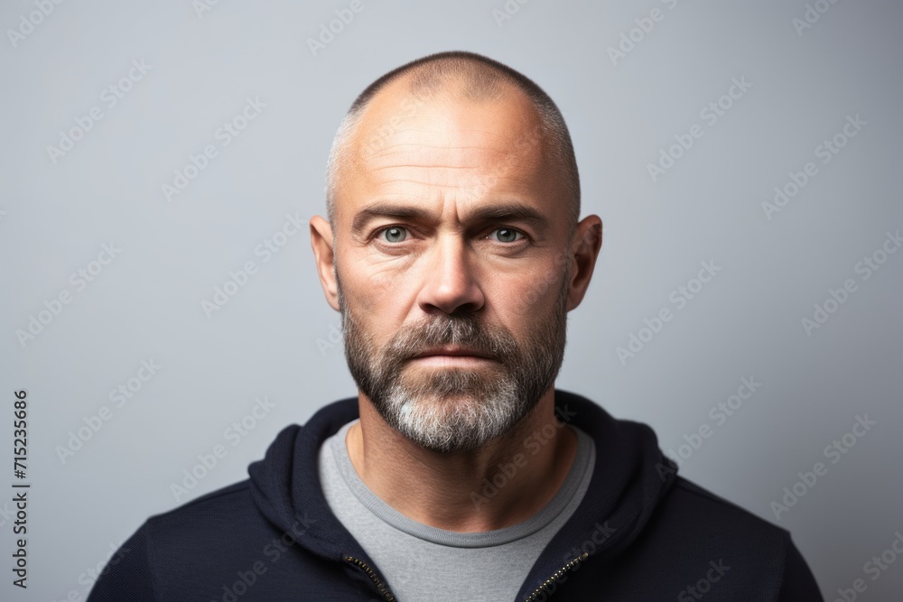 Portrait of a middle-aged man with a beard on a gray background Portrait of a middle-aged man with a beard on a gray background