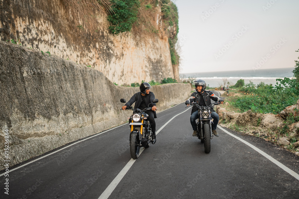 potrait of asian men enjoying riding motorcycle, leisure activity concept potrait of asian men enjoying riding motorcycle, leisure activity concept