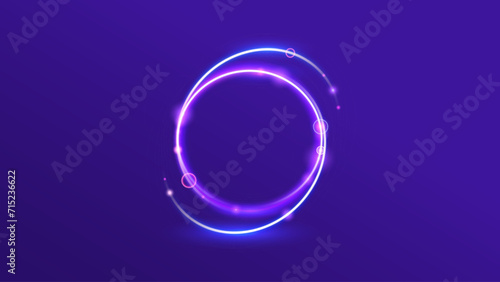 Swirling ring of neon light techno circle frame background