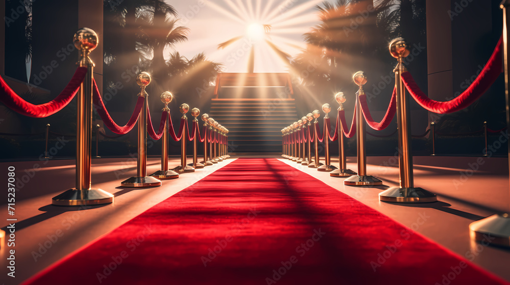 Luxurious and elegant red carpet staircase, holiday awards ceremony event Luxurious and elegant red carpet staircase, holiday awards ceremony event