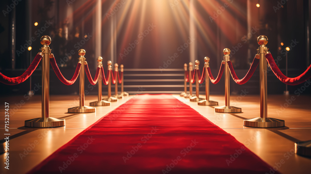 Luxurious and elegant red carpet staircase, holiday awards ceremony event Luxurious and elegant red carpet staircase, holiday awards ceremony event