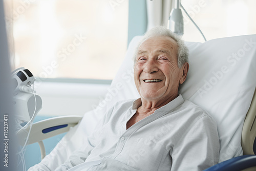 Grandfather's Smile, A touching image capturing the happiness of an elderly patient as he receives compassionate care in a hospital room