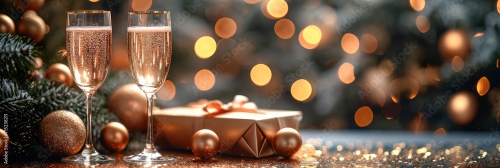 Glasses Champagne Gift Box On Shiny, Background HD, Illustrations Glasses Champagne Gift Box On Shiny, Background HD, Illustrations