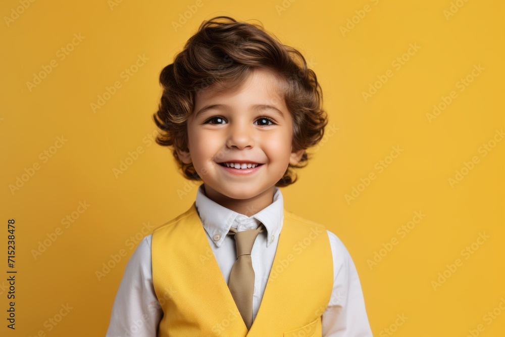 smiling little boy in yellow shirt and tie, isolated on yellow smiling little boy in yellow shirt and tie, isolated on yellow