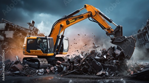 Robotics used in autonomous construction and demolition solid background photo